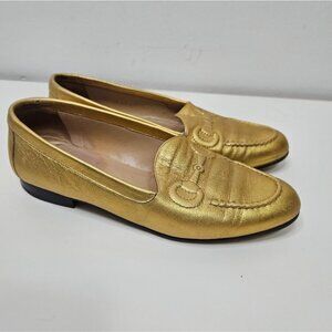 GUCCI Gold Leather Horsebit Loafers Sz 6.5 / 37 EUR Designer Italy